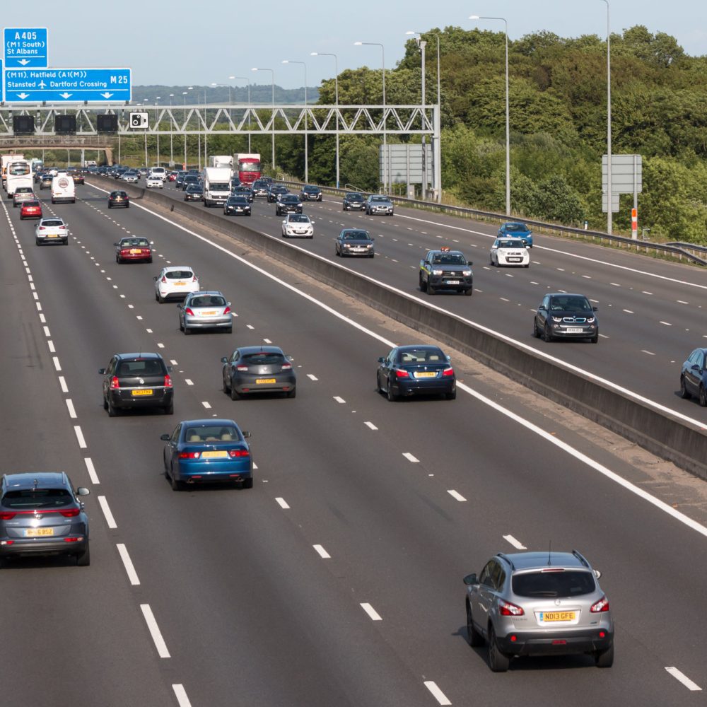 London, UK - June 16, 2017: Evening traffic on the busiest British motorway M25